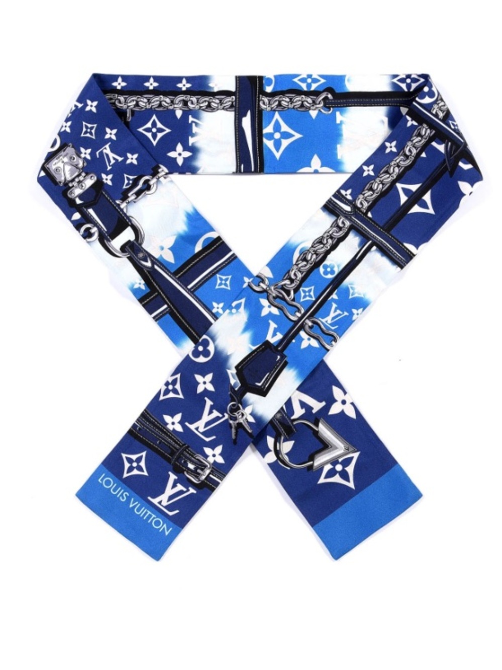 🔥🔥 Louis Vuitton Escale Blue Monogram Chain-Print Silk scarf